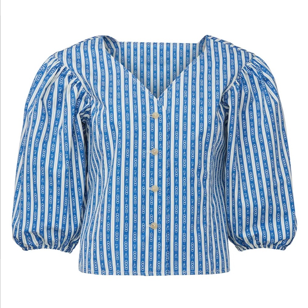 BRAND NEW Tory Burch Gemini Link Stripe Puffed Sleeve Top Size 00